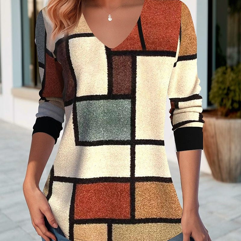 🔥【S-5XL】🌸Jarní a podzimní tričko s výstřihem do V – Moderní a pohodlné