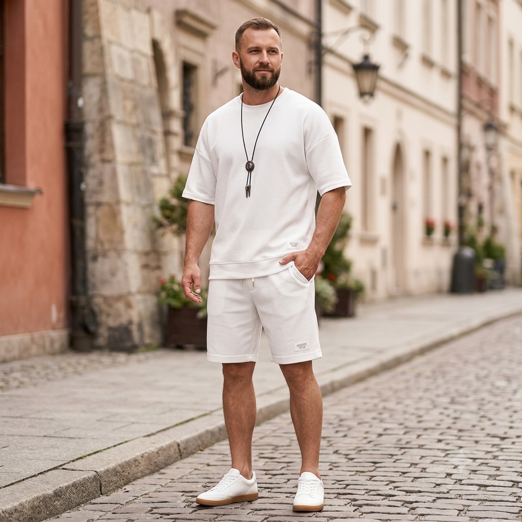 🔥【Nowość✨】【Koszulka + spodenki】Męski, oddychający zestaw sportowy, stylowy i swobodny, idealny na lato.