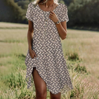 🛒【Ostatni dzień promocji】💖【S-3XL】👗2026 nowa sukienka na co dzień z okrągłym dekoltem i nadrukiem na wiosnę i lato