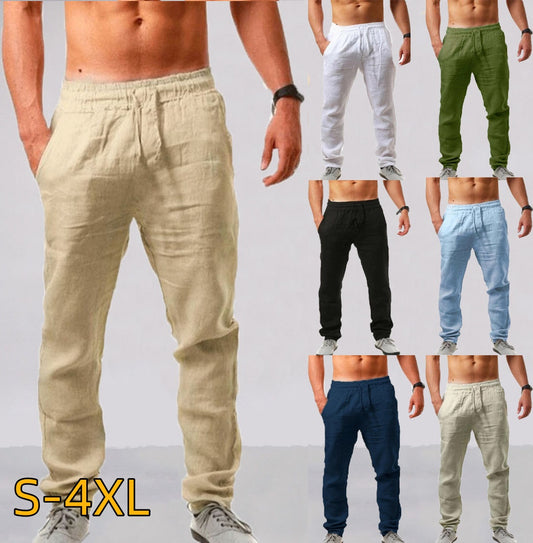 💥👖【S-4XL】 2026 nowe letnie męskie luźne, oddychające, codzienne spodnie sportowe wykonane z bawełny i lnu