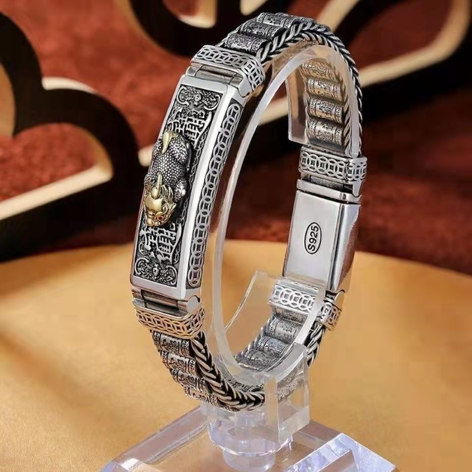 👑 Męska bransoletka Pixiu ze srebra 925 – elegancki amulet szczęścia 💎