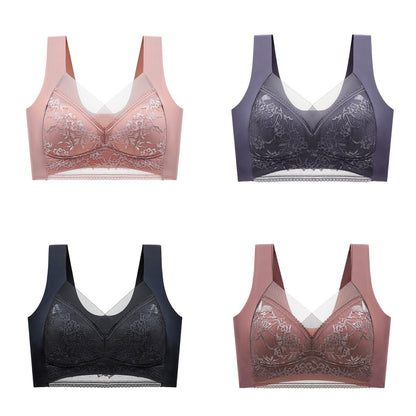 🔥【1 set 4 bucăți】Vânzare fierbinte 👙【40-110 KG】 Sutien confortabil, fără cusături, din dantelă, mărime mare