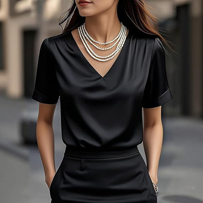 👚 Ženska majica – saten, V-izrez, kratki rukav, elegantna i lagana 2026