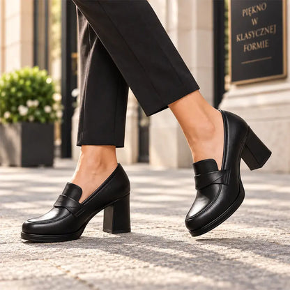 😍【35-40】Czarne, platformowe, głęboko wycięte szpilki