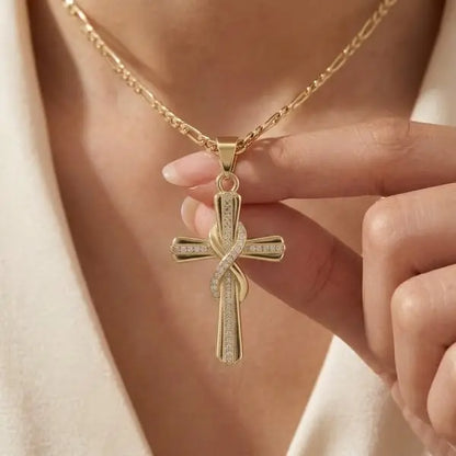 🎀💖Naszyjnik z symbolem nieskończoności w kształcie krzyża – ozdobiony kryształkami 14K