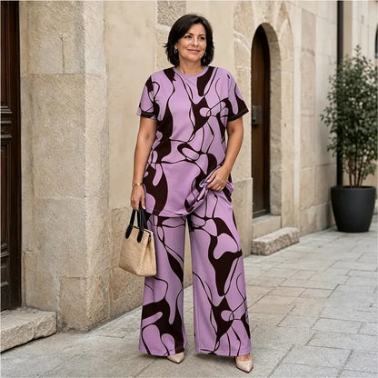 ✨【 S-5XL】 Elegancki i swobodny! Letni komplet w dużym rozmiarze z nowoczesnym, geometrycznym nadrukiem