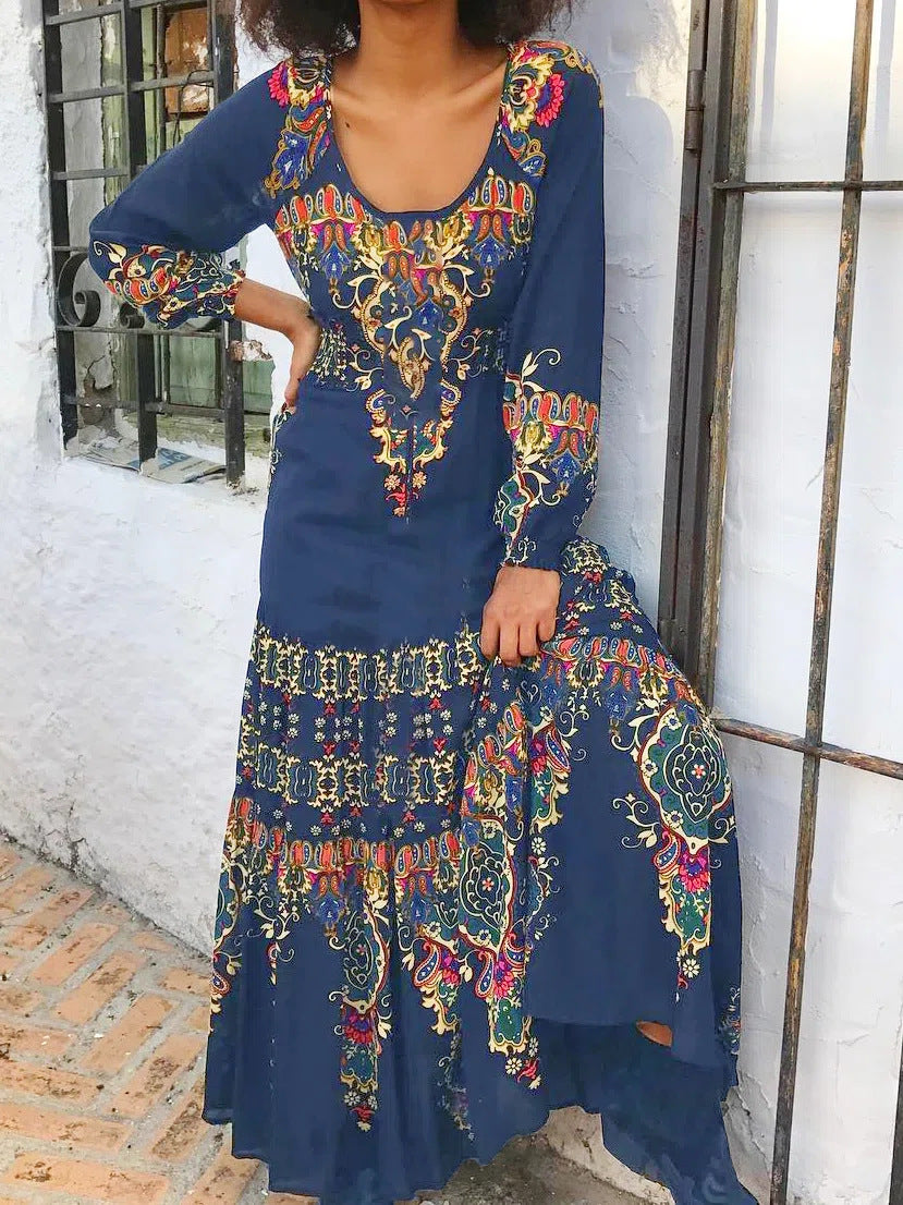 🔥🎉【S-3XL】2026 Zima Nowa Moda Damska Sukienka W Stylu Etnicznym Z Nadrukiem