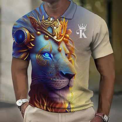 ✨【S-6XL】Męska koszulka polo z nadrukiem 3D z lwem