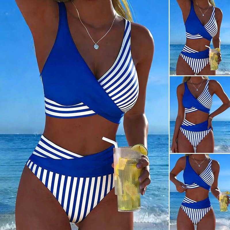 【40-100kg】Dwuczęściowe, kolorowe bikini w bloki i paski✅️Płatność gotówką przy odbiorze