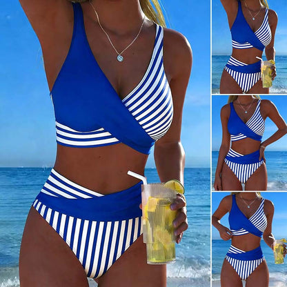 【40-100kg】Dwuczęściowe, kolorowe bikini w bloki i paski✅️Płatność gotówką przy odbiorze