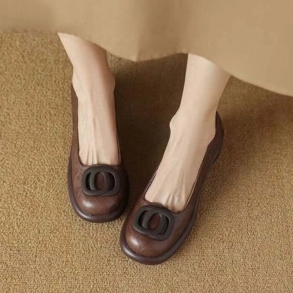 👠【35-40】2026 nowe 5CM uniwersalne modne miękkie podeszwy retro grube obcasy okrągłe palce skórzane buty