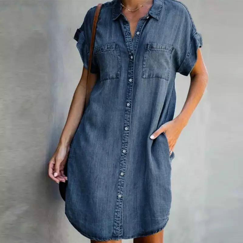 🔥【Zľava 50%】✨😍【S-5XL】Džínsové šaty s krátkym rukávom