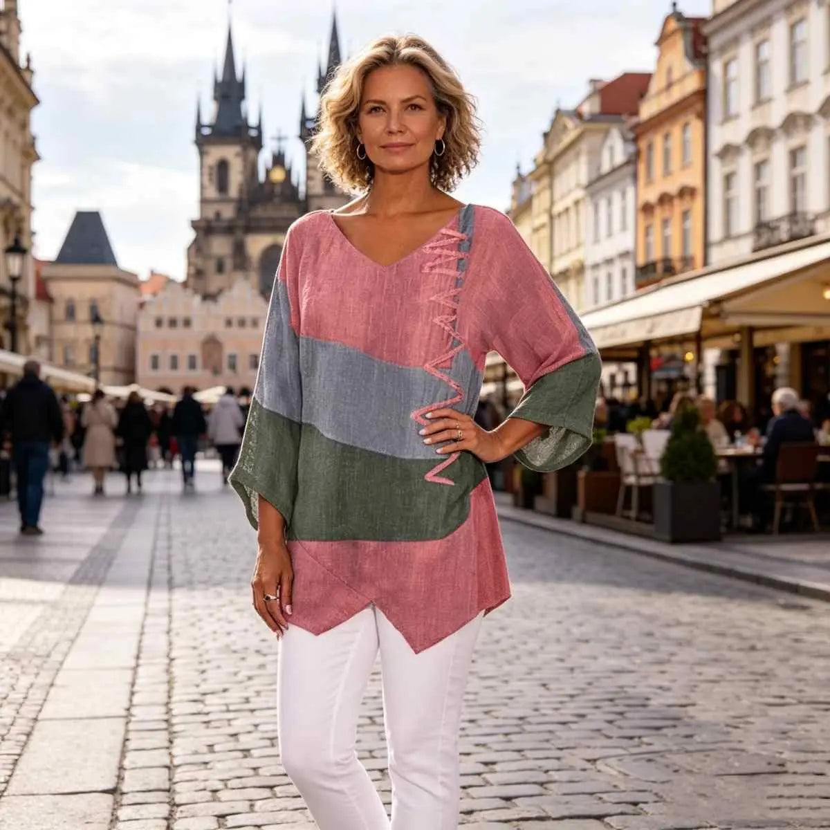 🍁 【S–4XL】Luźna lniana bluzka damska z dekoltem w serek i długim rękawem – Nowa kolekcja 2026 ✨