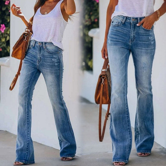 Jeansy damskie S-2XL wysoki stan – micro flare, wygodny styl EU/US 2026