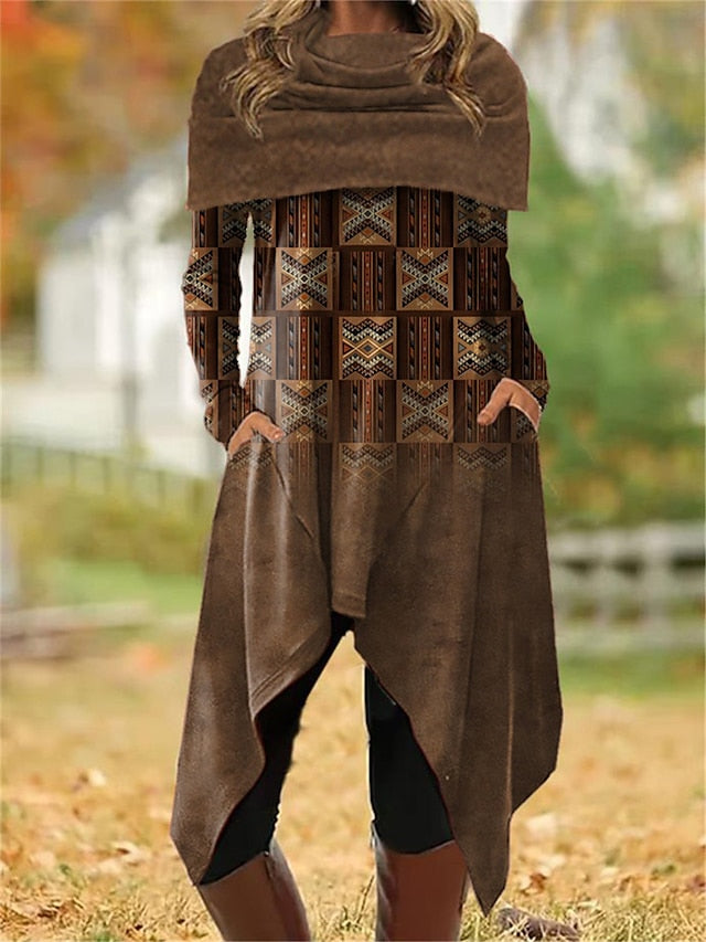 🔥【S-3XL】Modna potiskana obleka – omejena ponudba s 50% popustom! Eleganten potisk, nova favoritka za jesen in zimo.