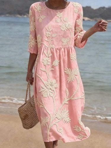 💎【Nowość, tylko dziś 50% taniej】【M-5XL】Damska luźna sukienka z bawełny i lnu, z nadrukiem