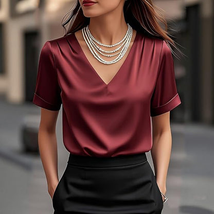 👚 Ženska majica – saten, V-izrez, kratki rukav, elegantna i lagana 2026