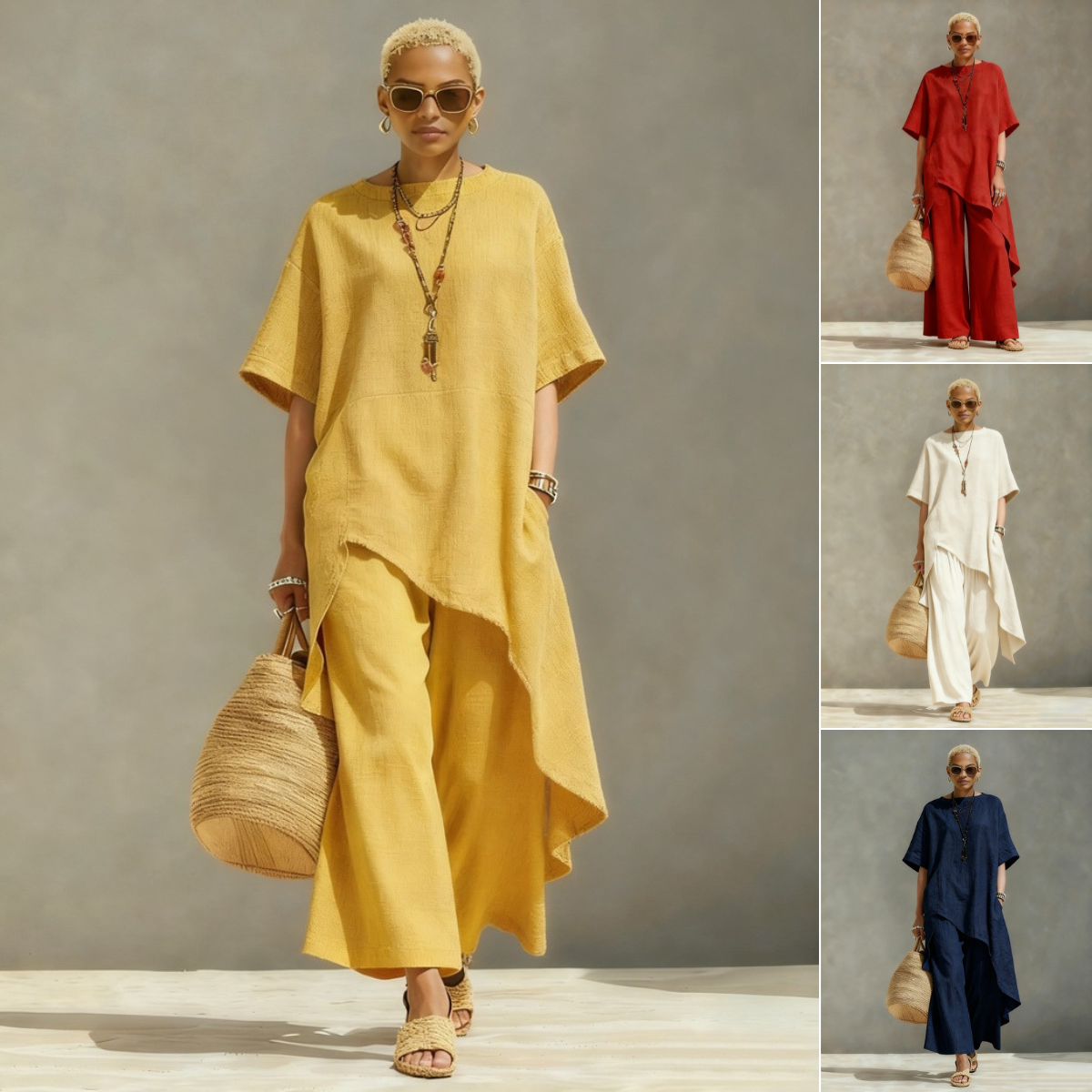 ✨✨【S-5XL】Luźny Komplet Damski Plus Size Bawełniano-Lniany Styl✅️Płatność gotówką przy odbiorze