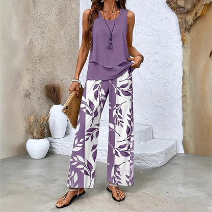 👗【S-2XL】 Komplet damski – top bez rękawów + spodnie z szerokimi nogawkami, elegancki i wygodny