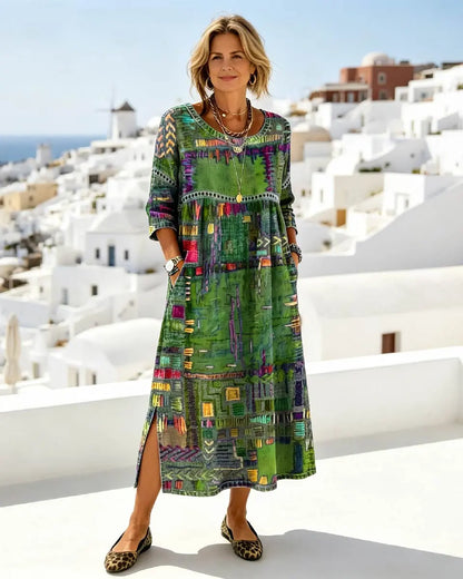 💟🌈【S–5XL】Dámske bavlnené šaty v boho štýle s etnickou potlačou a čipkovými detailmi