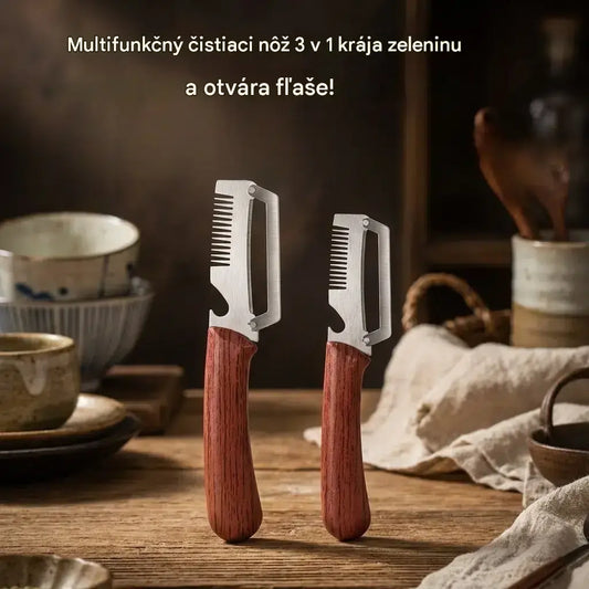 ✅ Kúp 1 a dostaneš 2 (spolu 2 kusy) 🧅🔪 Multifunkčný nôž na lúpanie 3 v 1: šúpe, krája zeleninu a otvára fľaše! 🔥