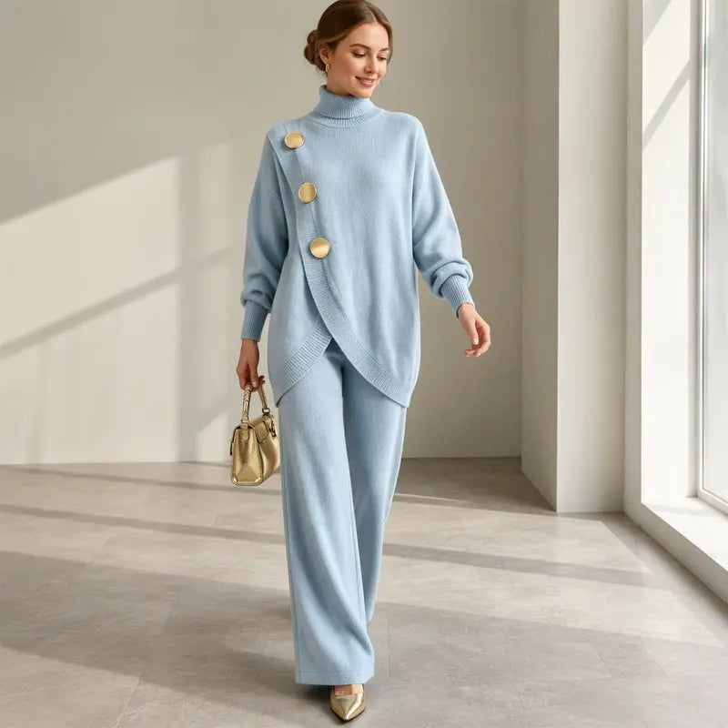✨🔥 Pół ceny + darmowa dostawa 👗Elegancki damski komplet: golf i spodnie z szerokimi nogawkami — wygodny i modny