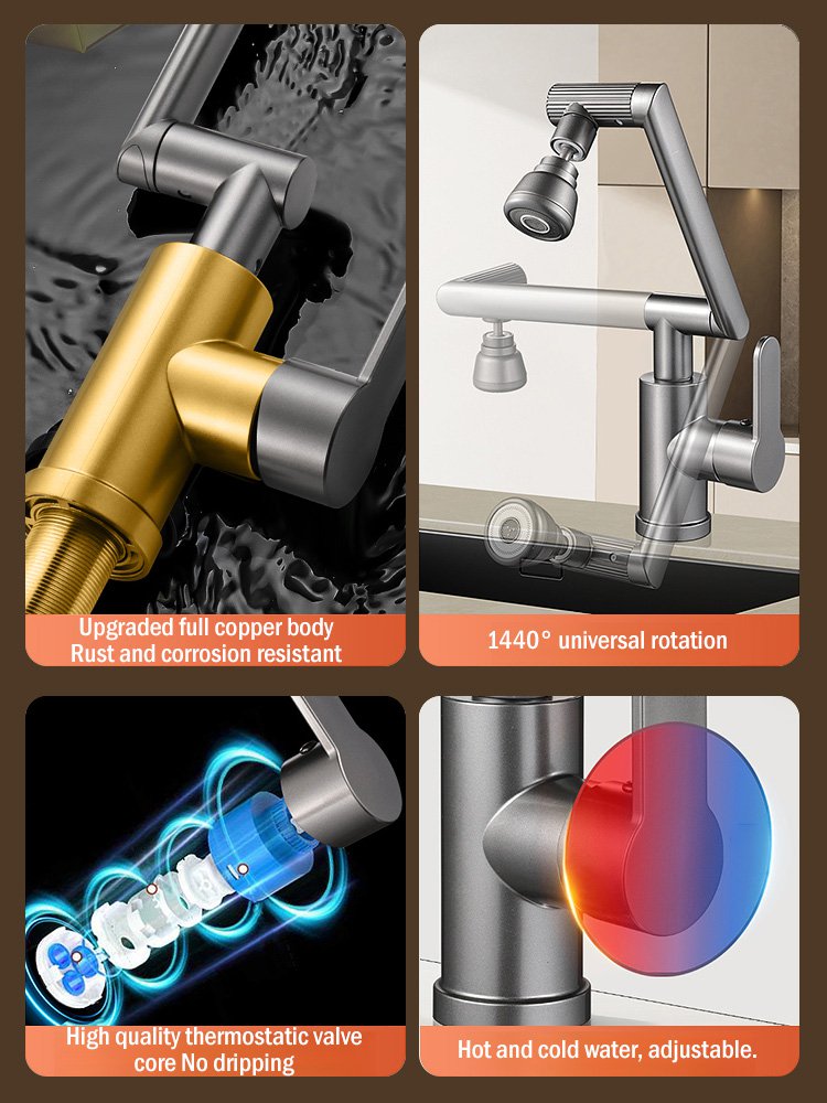 🚰 Robinet rotativ 1080° cu braț mecanic 🔄｜Pentru baie & bucătărie 🛁🍽️｜Durabil și ușor de instalat 🛠️💎