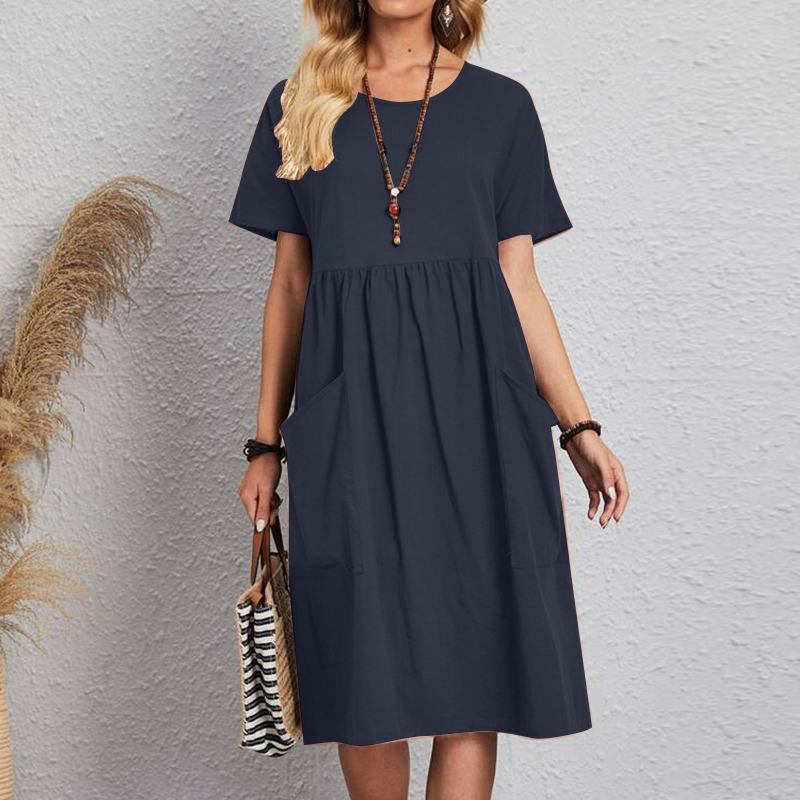 👗🎈Noutăți [S~5XL]✨ Rochie de vară 2025 din bumbac și in 🌿 | Lejeră, respirabilă, cu mânecă scurtă și decolteu rotund 🌞💃