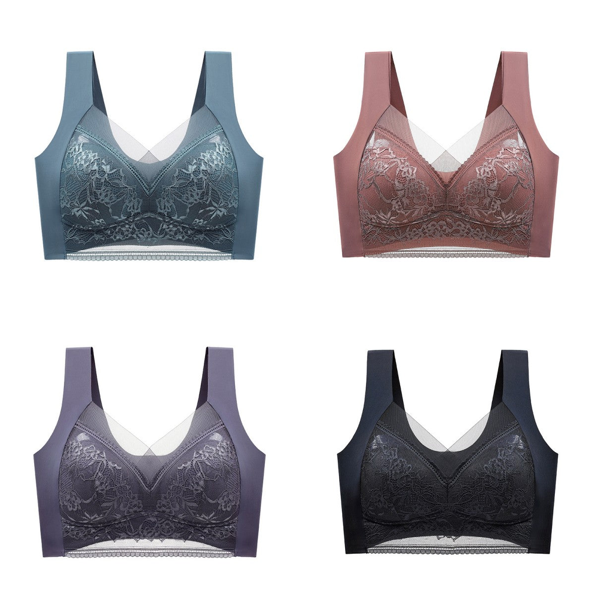 🔥【1 set 4 bucăți】Vânzare fierbinte 👙【40-110 KG】 Sutien confortabil, fără cusături, din dantelă, mărime mare