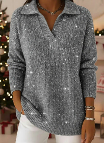 🔥 TOP PRODUKT – 50% ZNIŻKI 🔥【S-5XL】Damski sweter z dzianiny z dekoltem w serek i wzorem rozgwieżdżonego nieba – nowoczesny, elegancki, jak z marzeń