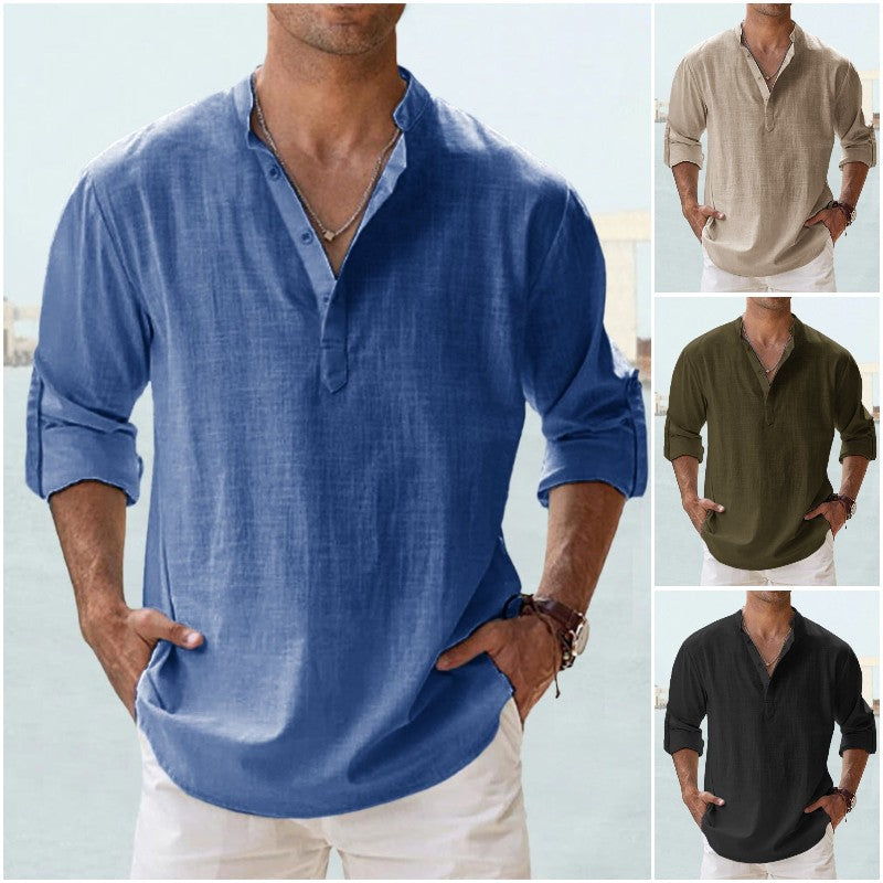 👕【Buy 1, get 1 free】🤩【S-5XL】 Cămașă pentru ermină cu mâneci lungi, material din bumbuc și in. 