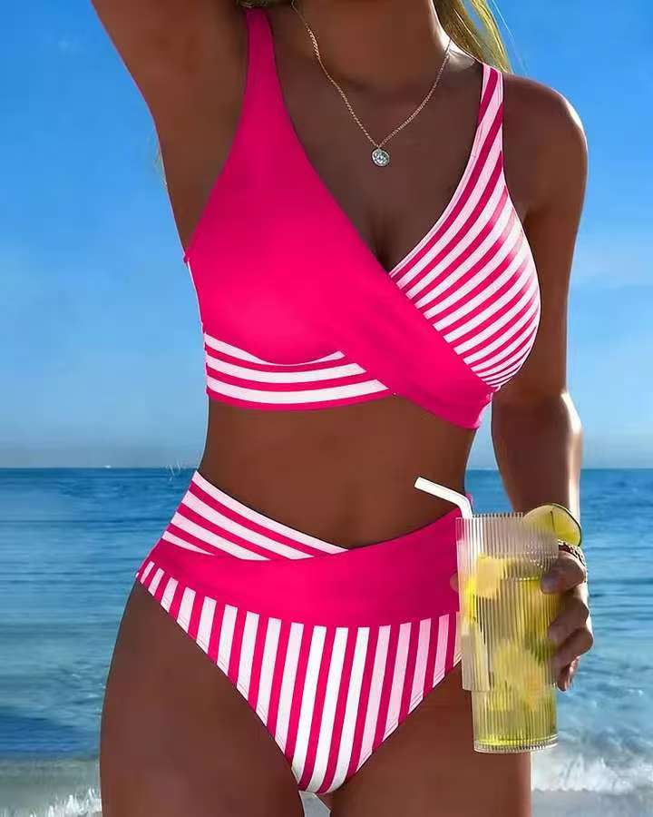 【40-100kg】Dwuczęściowe, kolorowe bikini w bloki i paski✅️Płatność gotówką przy odbiorze