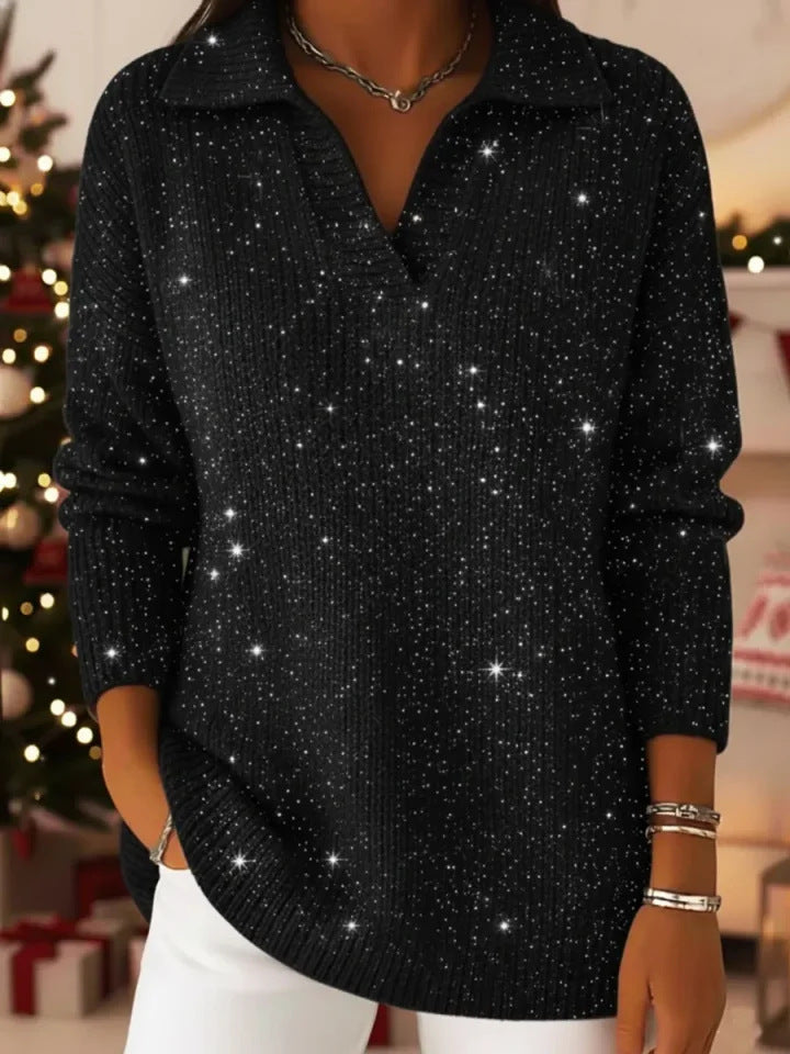 🔥 TOP PRODUKT – 50% ZNIŻKI 🔥【S-5XL】Damski sweter z dzianiny z dekoltem w serek i wzorem rozgwieżdżonego nieba – nowoczesny, elegancki, jak z marzeń