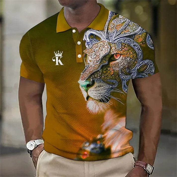 ✨【S-6XL】Męska koszulka polo z nadrukiem 3D z lwem