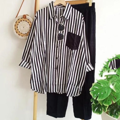 🔥【50%OFF】🤩【S-5XL】🌸Jarní pruhovaný ležérní dvoudílný oblek