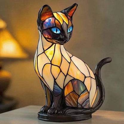 【Brezplačna dostava】🐱Namizna svetilka v obliki mačke, retro nočna svetilka iz pisane smole, z mačjo tematiko