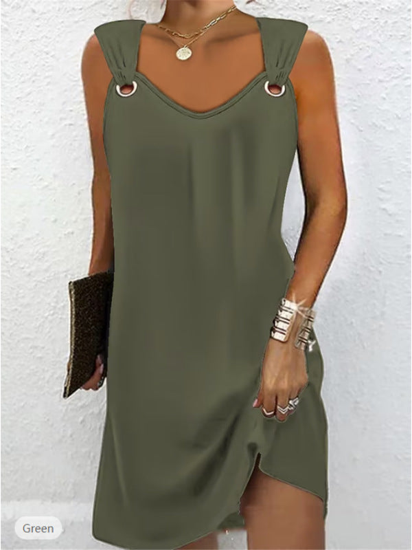 👗🔥 【Gorąca wyprzedaż】【S–5XL】Letnia sukienka bez rękawów z dekoltem w serek i metalowymi guzikami – elegancka i wygodna 🌞✨
