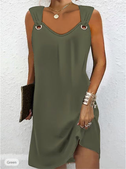 👗🔥 【Gorąca wyprzedaż】【S–5XL】Letnia sukienka bez rękawów z dekoltem w serek i metalowymi guzikami – elegancka i wygodna 🌞✨