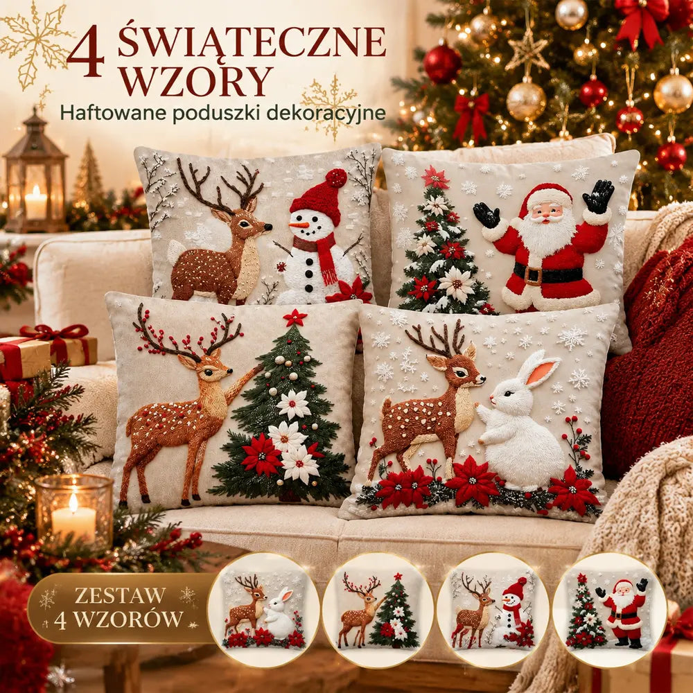 🎄【Zestaw 4 szt.】Świąteczne poduszki dekoracyjne – stwórz przytulny klimat w swoim domu