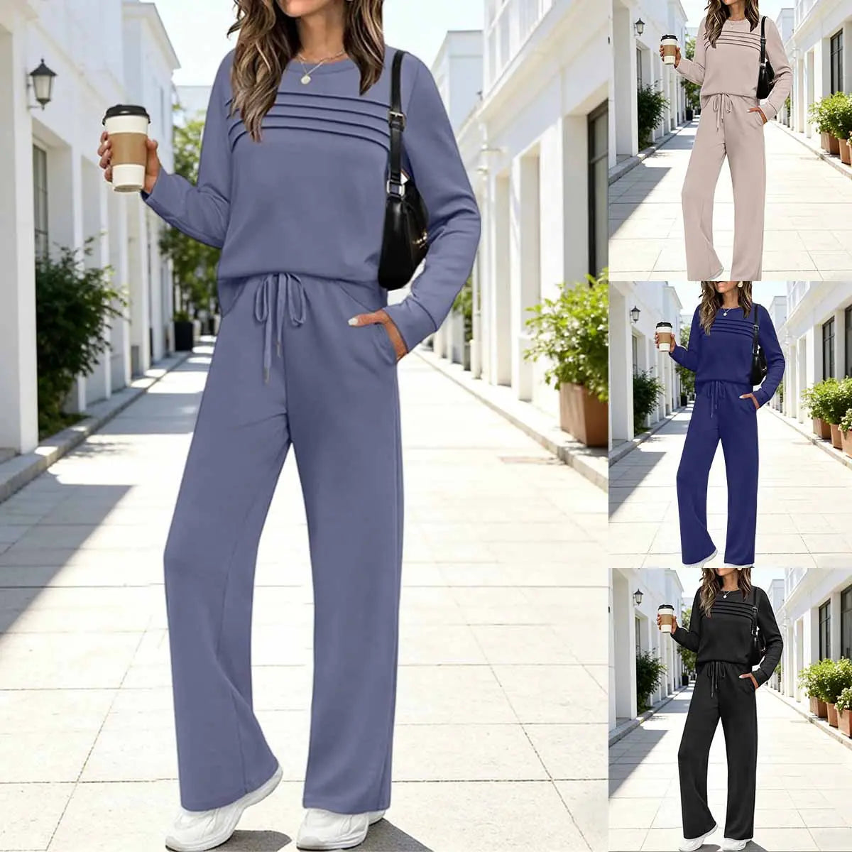 🔥【S-5XL】💖Dámska módna športová súprava na každý deň, kvalitné bavlnené tričko s dlhým rukávom + nohavice - E ✅️Platba na dobierku