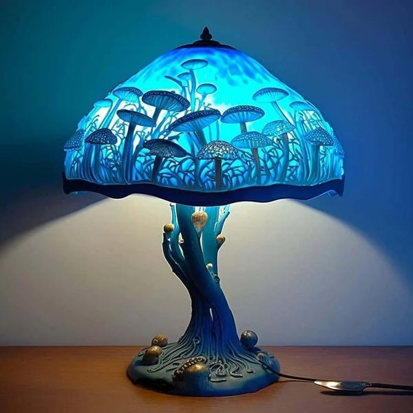 🍄Stolní lampa ve tvaru houby, vitráž s rostlinnou tematikou, retro noční lampa, vyrobená z barevné pryskyřice