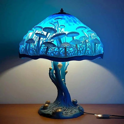 🍄Stolní lampa ve tvaru houby, vitráž s rostlinnou tematikou, retro noční lampa, vyrobená z barevné pryskyřice