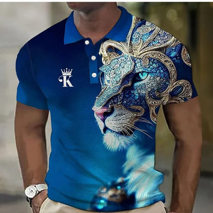 ✨【S-6XL】Męska koszulka polo z nadrukiem 3D z lwem