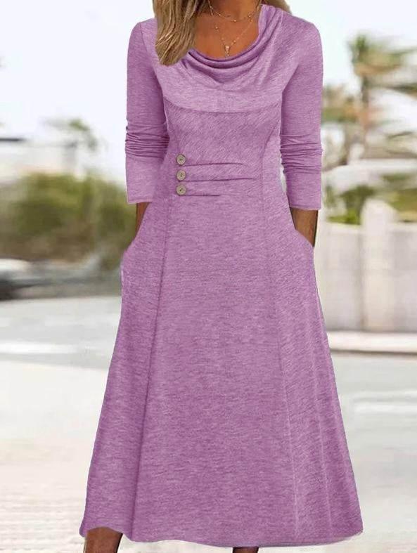 🎉👗【S–3XL】2025 Jesenné jednofarebné šaty s okrúhlym výstrihom, pásom, gombíkmi a vreckami – elegantné & pohodlné 💫🍂