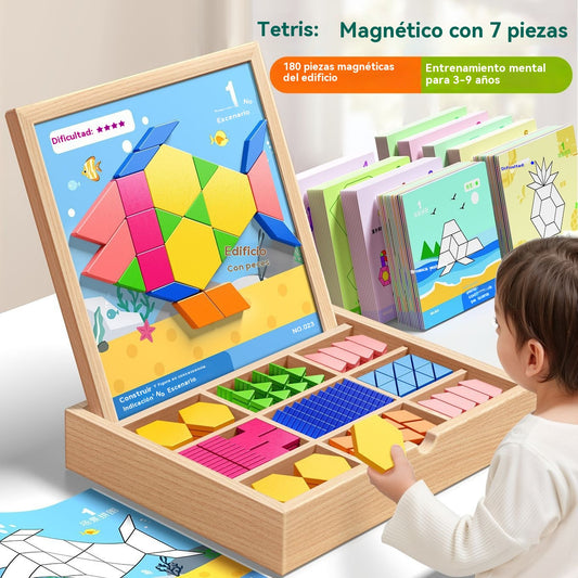 🧩 Juego educativo Tangram de madera con tablero doble cara – 🎁 Super oferta · Solo por tiempo limitado