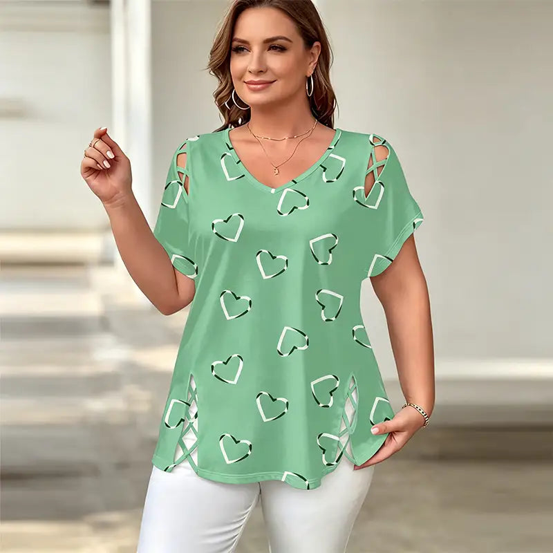 👚【S-5XL】Módne tričko s výstrihom do V a výrezom v tvare srdca