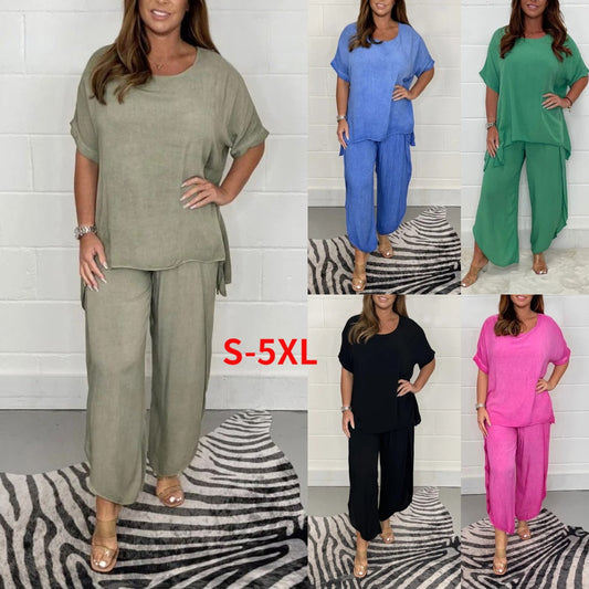 ✨👚【S-5XL】Set Casual Damă Nou 2025 💖 Mărimi Mari, Monocrom, Lejer & Confortabil – Material Moale și Plăcut