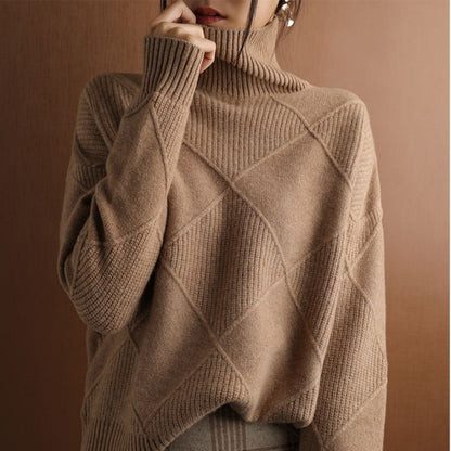 ✨【Doprava zdarma】Dámský široký kašmírový svetr s vysokým límcem – jemný, elegantní a pohodlný na nošení
