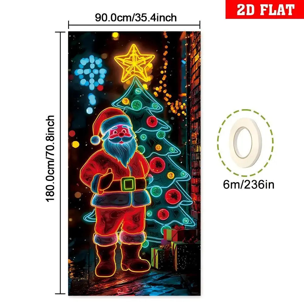 🎄 Fluorescencyjny baner bożonarodzeniowy UV na drzwi i tło imprezowe – wisząca dekoracja świąteczna