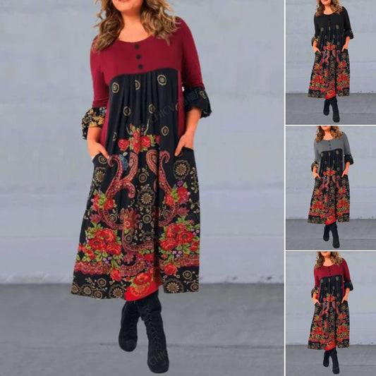 👗【S–5XL】2025 nowa jesienno-zimowa sukienka w stylu retro z nadrukiem · Modna, wygodna i elegancka · 50% taniej + darmowa dostawa